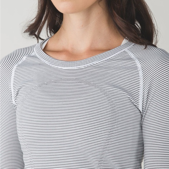 Lululemon Long Sleeve Swiftly Tech Black/White Stripe sz 10 - Picture 1 of 6